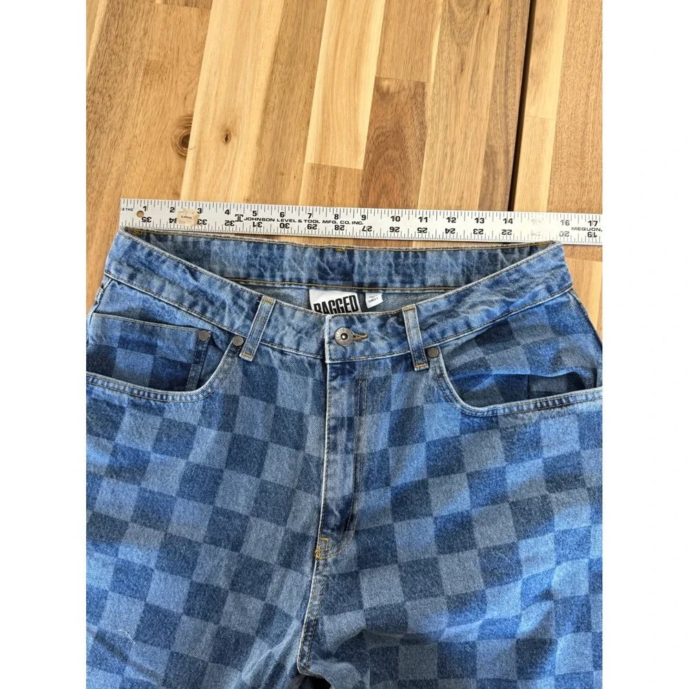 RAGGED PRIEST JEANS Womens 32 Checkerboard print Wide Leg Denim Retro 90s Inspo - Picture 4 of 6